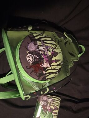 Loungefly Green Halloween Backpack with Witch Silhouette and Character Patch